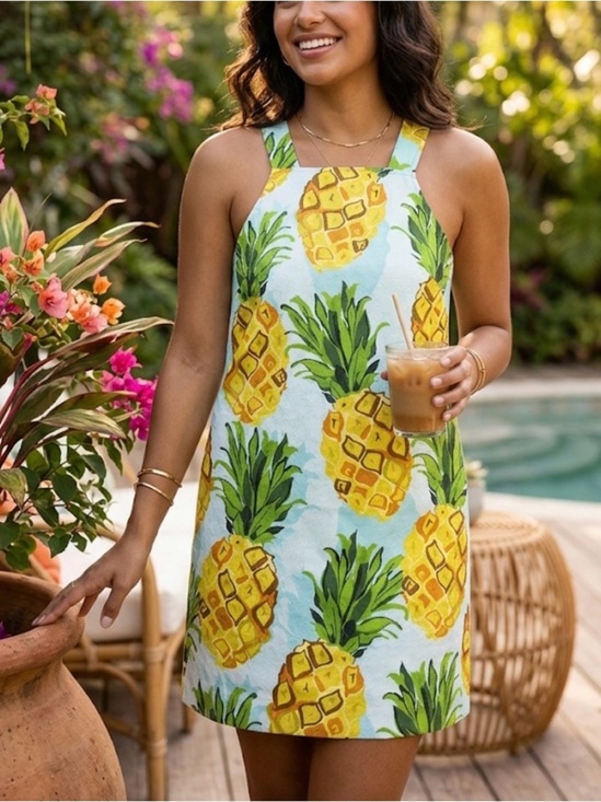 Trina Turk Dresses & Skirts - Trina Turk Pineapple Dress Turquoise Yellow Sundress
Adjustable Straps Size4